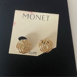 Vintage Monet gold tone clip on earrings